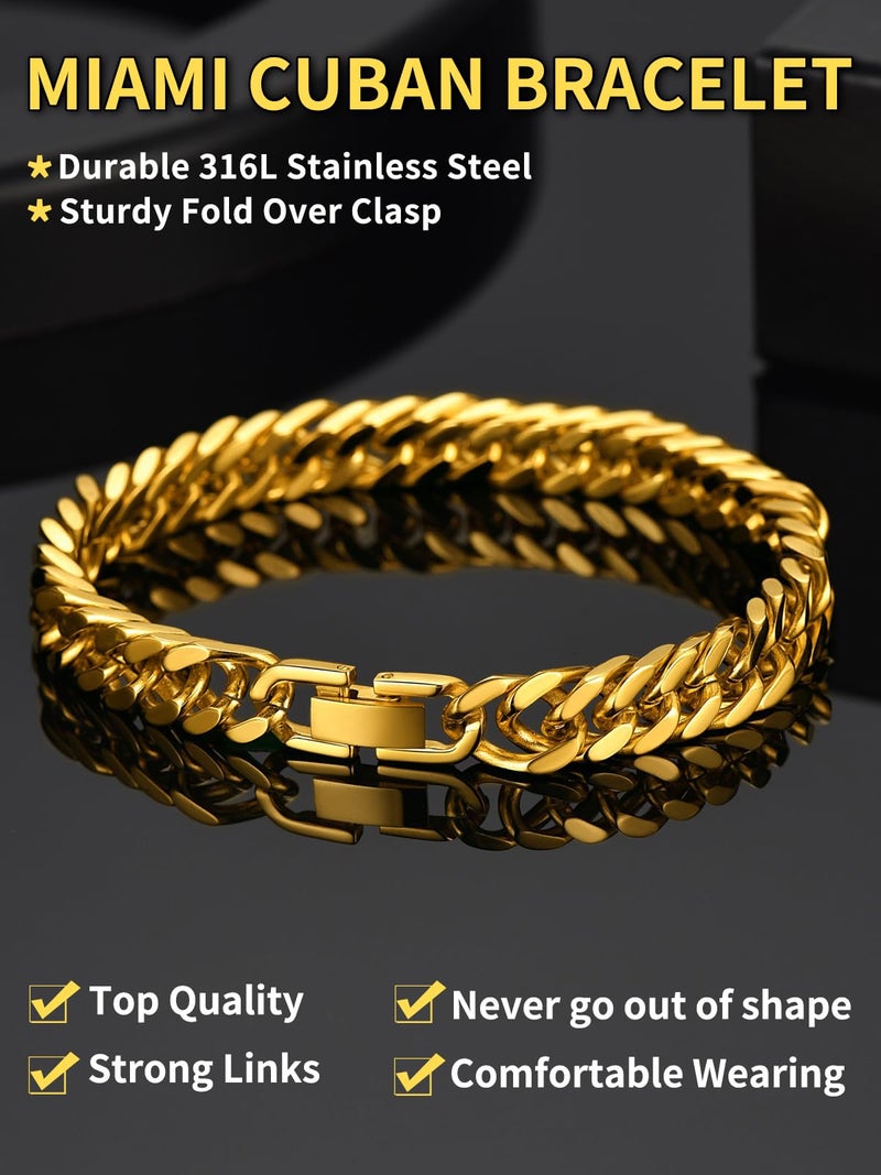 ChainsHouse Cuban Chain Bracelet for Men 8mm 19cm Rapper Wrist Chain 18K Gold Plated Metal Cuban Link Bracelet - Image 2